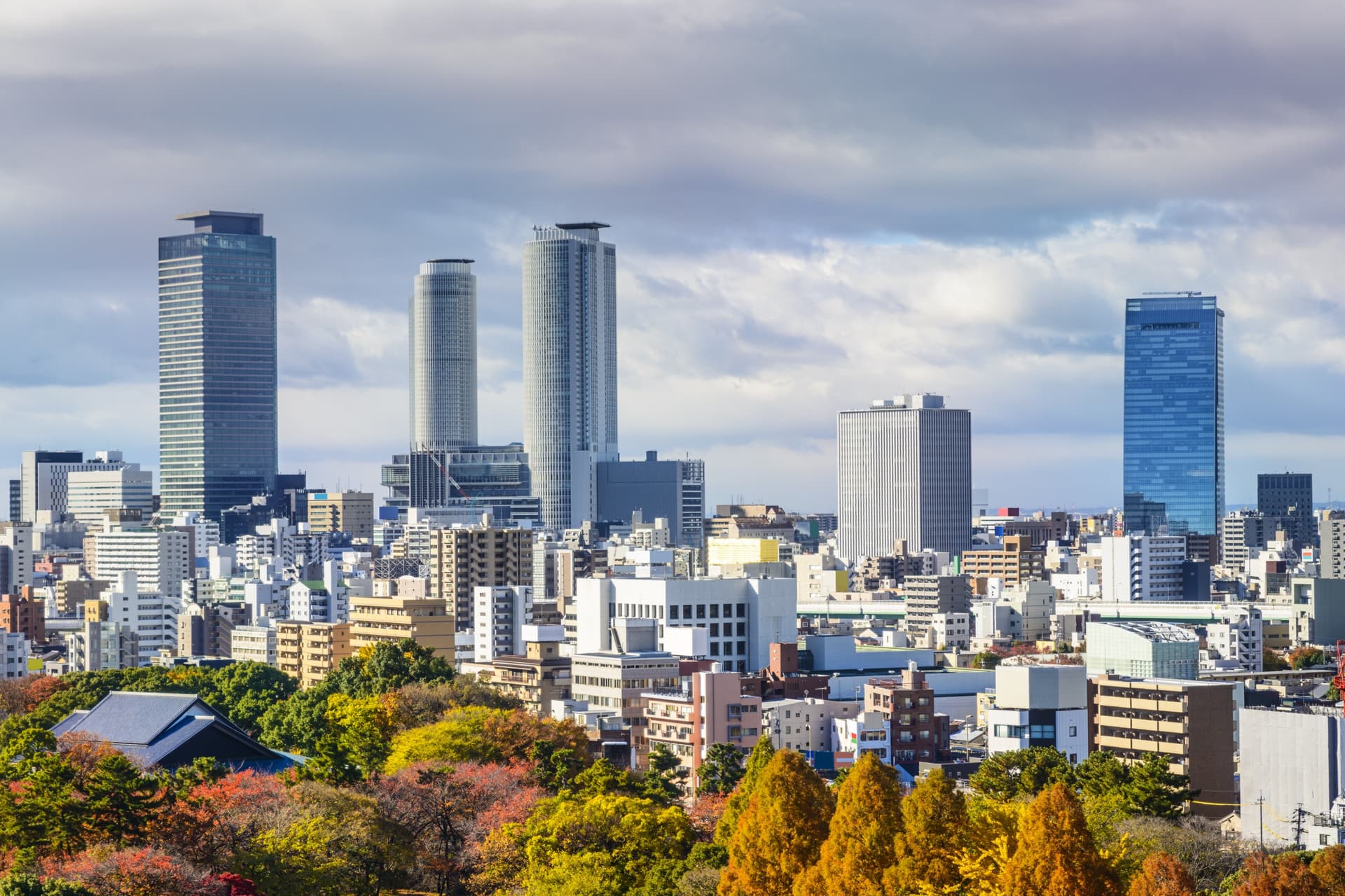 downtown city skyline nagoya japan autumn